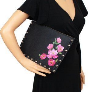 WHITE HOUSE BLACK MARKET l WHBM Black Pink Floral Studded Pouch Bag Clutch New!